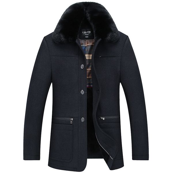 2018 winter collection wool blend coat men faux fur turn down collar thickening fleece lining outerwear male jacket plus size, Black
2018 winter collection wool blend coat men faux fur turn down collar thickening fleece lining outerwear male jacket plus size, Black