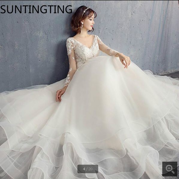 2020 attractive vintage ball gown wedding dress with sleeves v neck tiered long sleeve puffy bridal gowns country modest bridal gowns, White
2020 attractive vintage ball gown wedding dress with sleeves v neck tiered long sleeve puffy bridal gowns country modest bridal gowns, White