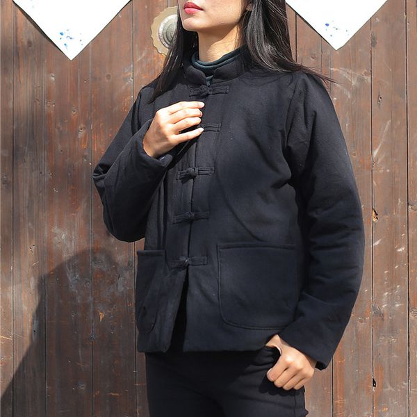 women chinese style parkas cotton linen vintage stand coat long sleeve button 2019 winter new solid color loose parkas, Black
women chinese style parkas cotton linen vintage stand coat long sleeve button 2019 winter new solid color loose parkas, Black