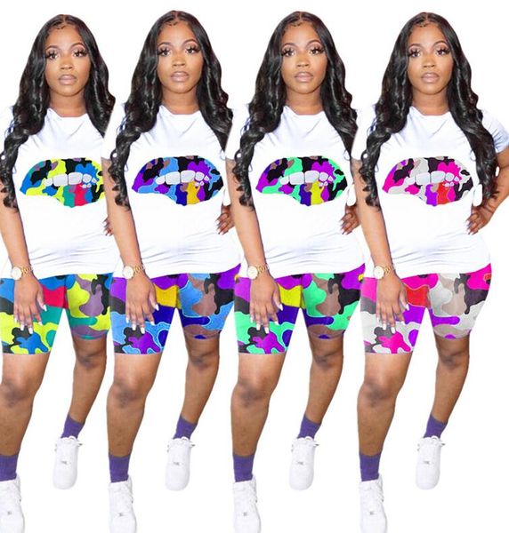 women tracksuits lips print t shirt + camouflage shorts two pieces set camo color short sleeve outfits summer brand sports suit d61505, White
women tracksuits lips print t shirt + camouflage shorts two pieces set camo color short sleeve outfits summer brand sports suit d61505, White