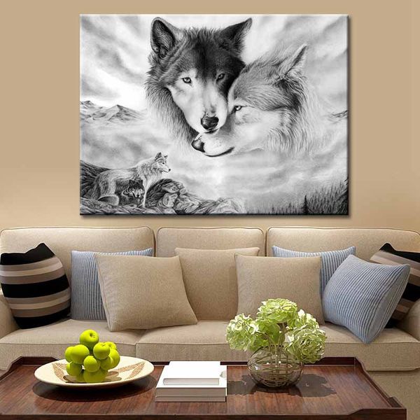 wolf animal wall art canvas painting wall art for living room home decor (no frame