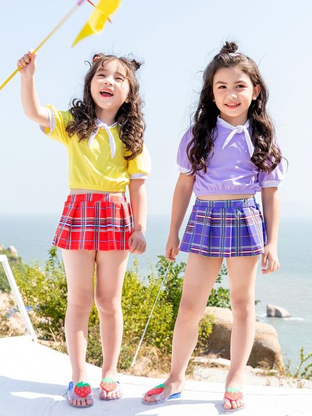 2020 children's split navy wind pure plaid skirt color girl swimsuit conservative cute plaid skirt swimsuit, White;black
2020 children's split navy wind pure plaid skirt color girl swimsuit conservative cute plaid skirt swimsuit, White;black