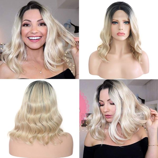 aimeya dark roots ombre blonde natural wave synthetic lace front wigs for women with middle part heat resistant fiber hair wigs, Black
aimeya dark roots ombre blonde natural wave synthetic lace front wigs for women with middle part heat resistant fiber hair wigs, Black