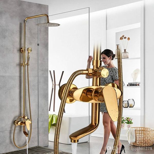 golden bathroom 8" rainfall shower set wall mounted bath shower mixer tap swive spout shower mixers with handshower
golden bathroom 8" rainfall shower set wall mounted bath shower mixer tap swive spout shower mixers with handshower