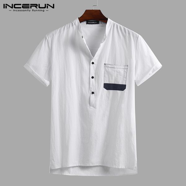 summer men cotton casual shirt brand streetwear vintage short sleeve stand collar blouse 2020 patchwork camisa harajuku incerun, White;black
summer men cotton casual shirt brand streetwear vintage short sleeve stand collar blouse 2020 patchwork camisa harajuku incerun, White;black