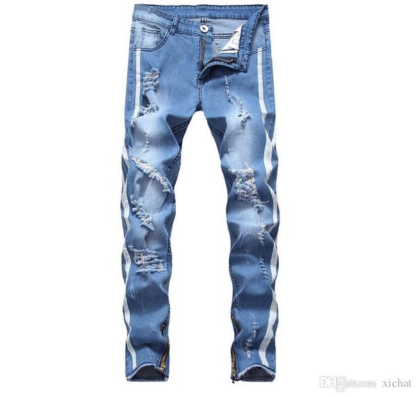 2019 men's distressed ripped skinny jeans fashion designer jeans slim printing biker causal mens denim pants hip hop men jeans lb2215, Blue
2019 men's distressed ripped skinny jeans fashion designer jeans slim printing biker causal mens denim pants hip hop men jeans lb2215, Blue