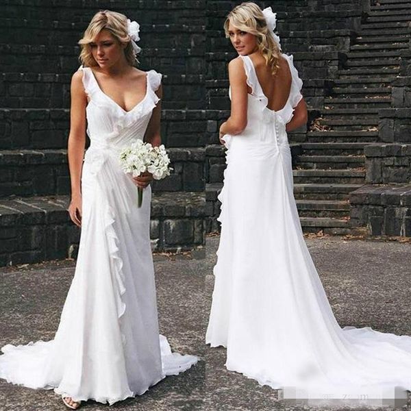 2019 white ruffles a line wedding dresses chiffon custom made backless straps v neck sweep train plus size beach wedding bride gowns
2019 white ruffles a line wedding dresses chiffon custom made backless straps v neck sweep train plus size beach wedding bride gowns