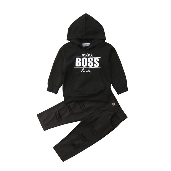 2pcs autumn clothes for boys casual baby boys long sleeve boss print hooded sweater +hole ripped pants outfits children set, White
2pcs autumn clothes for boys casual baby boys long sleeve boss print hooded sweater +hole ripped pants outfits children set, White