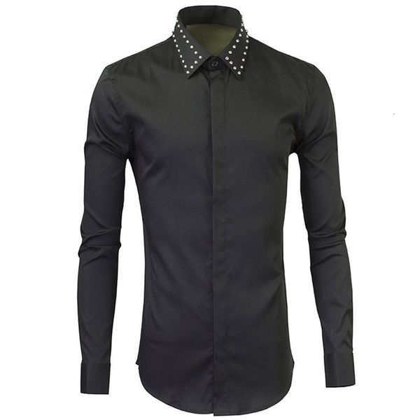 men shirt luxury silver and gold rivet collar long sleeve mens dress shirts fashion slim fit casual shirts man plus size, White;black
men shirt luxury silver and gold rivet collar long sleeve mens dress shirts fashion slim fit casual shirts man plus size, White;black