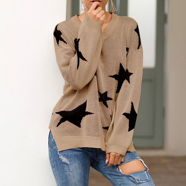 oeak 2019 spring womens v neck long sleeve knit sweater star print graphic plus loose blouse top, White;black
oeak 2019 spring womens v neck long sleeve knit sweater star print graphic plus loose blouse top, White;black