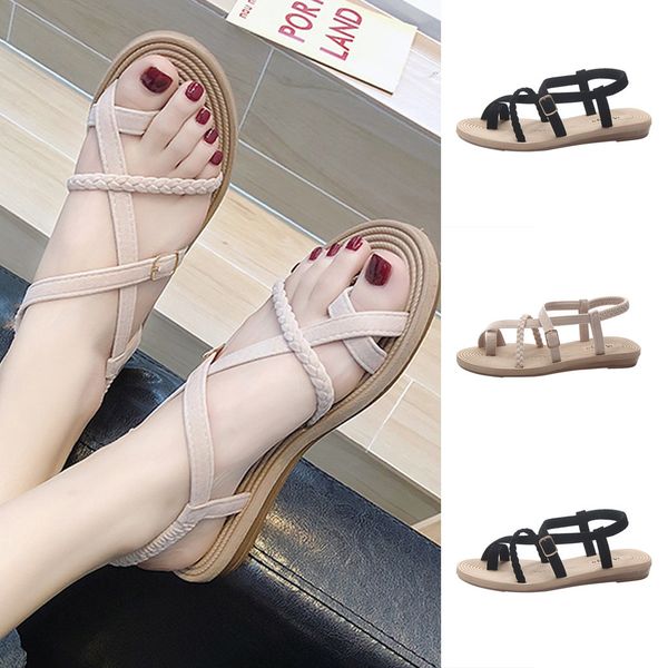 women's summer rome sandals elegant lady wood shoes flat sandal wild cross straps clip toe beach shoes elastic band sandalias, Black
women's summer rome sandals elegant lady wood shoes flat sandal wild cross straps clip toe beach shoes elastic band sandalias, Black