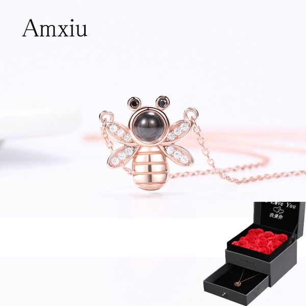 amxiu 925 silver choker necklace 100 languages i love you projection necklace small bee with zircons jewelry for women
amxiu 925 silver choker necklace 100 languages i love you projection necklace small bee with zircons jewelry for women