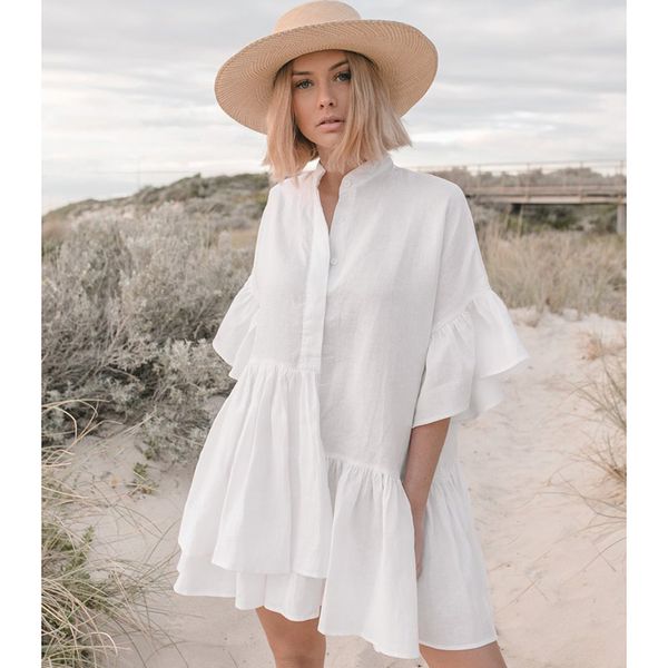 women swimsuit cover ups mandarin sleeve kaftan beach tunic dress 2019 robe de plage solid white cotton pareo beach cover up, Blue;gray
women swimsuit cover ups mandarin sleeve kaftan beach tunic dress 2019 robe de plage solid white cotton pareo beach cover up, Blue;gray