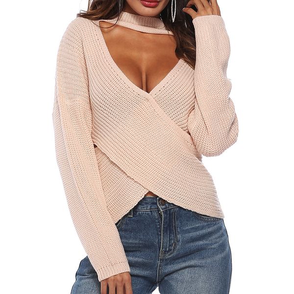 ess long sleeve woman sweater v-neck irregular criss-cross turtleneck sweater casual solid sueter feminino, White;black
ess long sleeve woman sweater v-neck irregular criss-cross turtleneck sweater casual solid sueter feminino, White;black
