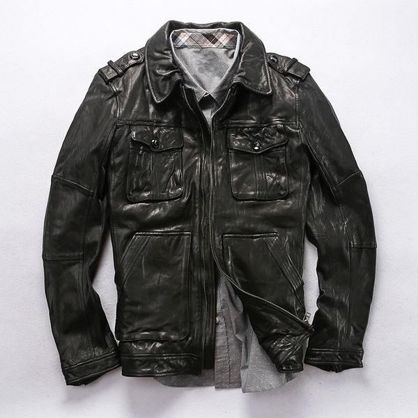 tanning men's plant goatskin motorcycle jacket with pockets safari style black fold casual leather coat men autumn
tanning men's plant goatskin motorcycle jacket with pockets safari style black fold casual leather coat men autumn