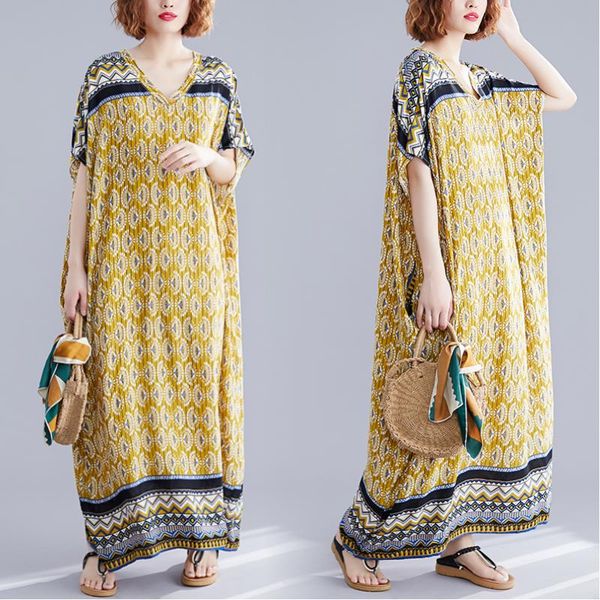 new 2020 summer women's long robe pluz size retro casual bohemian ladies dress short sleeve women clothing v923, Black;gray
new 2020 summer women's long robe pluz size retro casual bohemian ladies dress short sleeve women clothing v923, Black;gray
