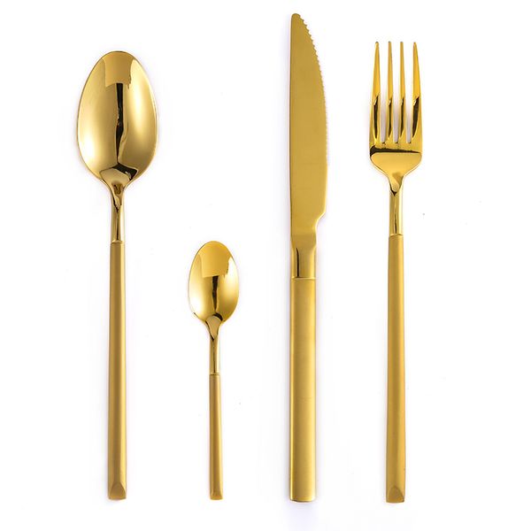 mirror gold steel cutlery set dinnerware fork spoon knife set western restaurant stainless steel tableware spoon and fork
