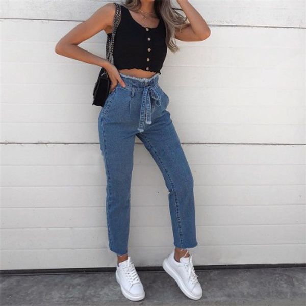 women's designer jeans baggy high-waisted trouser fashion trendy long pants summer style trousers frilled skinny jean wholesale, Blue
women's designer jeans baggy high-waisted trouser fashion trendy long pants summer style trousers frilled skinny jean wholesale, Blue