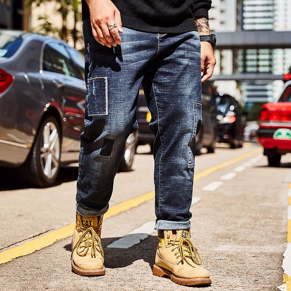 men's retro blue pockets washed straight fit denim pants men's brand overalls patchwork stretch jeans trousers plus size 30-46
men's retro blue pockets washed straight fit denim pants men's brand overalls patchwork stretch jeans trousers plus size 30-46