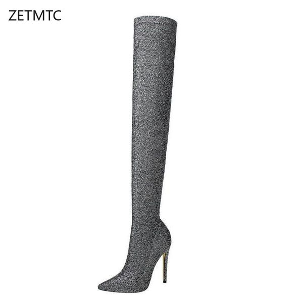 woman winter boots 2019 thigh high boots sequined cloth over-the-knee slip-on pointed super high 11.5cm stiletto shoes women, Black
woman winter boots 2019 thigh high boots sequined cloth over-the-knee slip-on pointed super high 11.5cm stiletto shoes women, Black