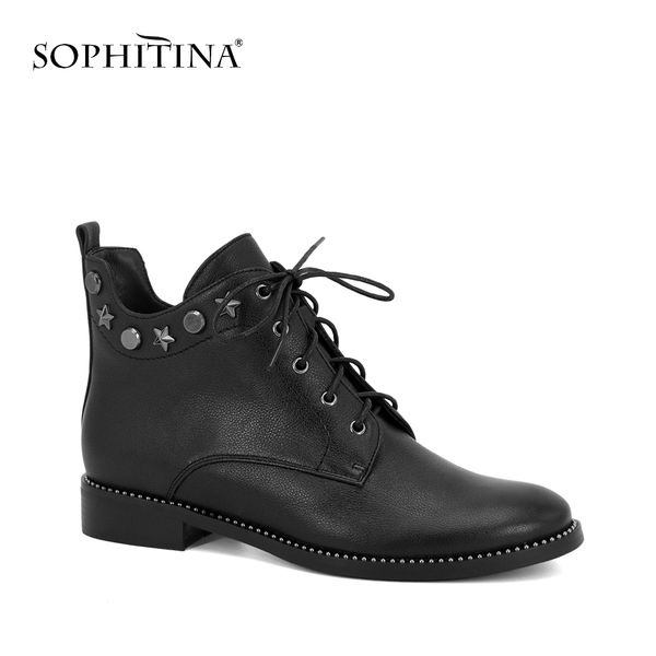 sophitina unique brand ankle boots lace-up genuine leather woman shoes round toe handmade fashion rivet square heels boots m49, Black
sophitina unique brand ankle boots lace-up genuine leather woman shoes round toe handmade fashion rivet square heels boots m49, Black