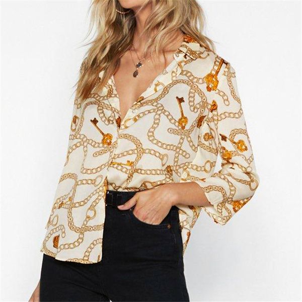 2019 women chain printed nine quarter sleeve casual shirt pullover v-neck office lady fashion spring autumn slim fit shirts, White
2019 women chain printed nine quarter sleeve casual shirt pullover v-neck office lady fashion spring autumn slim fit shirts, White