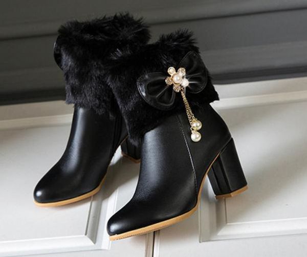 2018 bowknot women's boots in winter with new style high heel coarse heel round head keep warm non-slip, Black
2018 bowknot women's boots in winter with new style high heel coarse heel round head keep warm non-slip, Black