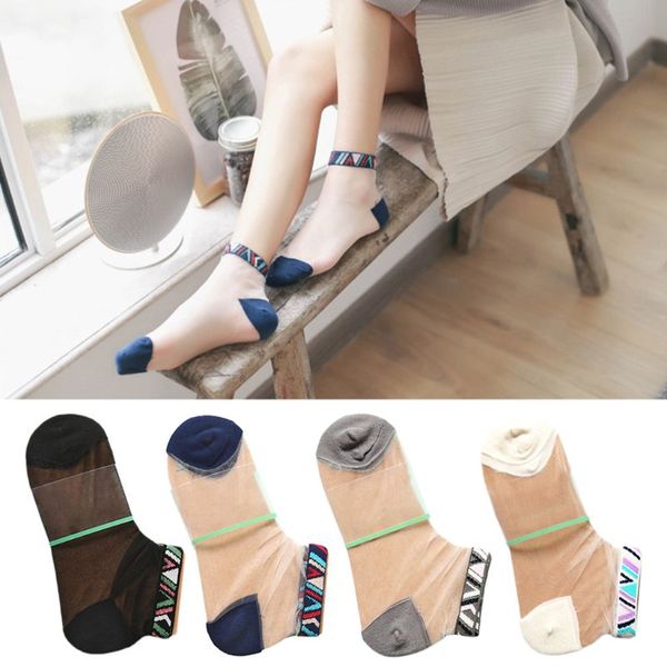 women summer ultra-thin glass fiber short ankle socks contrast color triangle print cuffs transparent tube hosiery, Black;white
women summer ultra-thin glass fiber short ankle socks contrast color triangle print cuffs transparent tube hosiery, Black;white