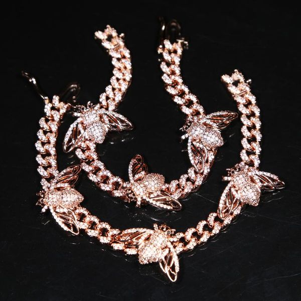 new cute cubic zirconia bee charm cuban bracelets for women miami chain crystal bracelet animal femme rose gold color jewelry, Black 
new cute cubic zirconia bee charm cuban bracelets for women miami chain crystal bracelet animal femme rose gold color jewelry, Black