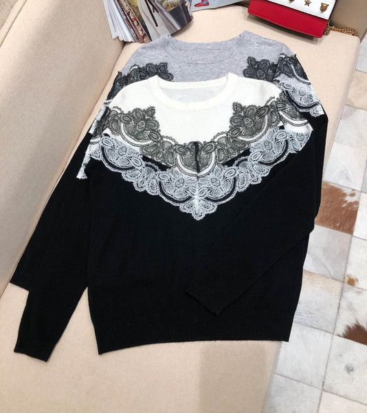 2019 new ladies fashion long-sleeved casual lace flower cashmere sweater 1123, White;black
2019 new ladies fashion long-sleeved casual lace flower cashmere sweater 1123, White;black