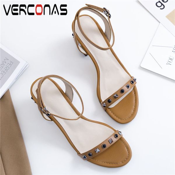 verconas 2020 woman sandals cow leather woman pumps rivets metal decoration round toe square heels/high heels shoes, Black
verconas 2020 woman sandals cow leather woman pumps rivets metal decoration round toe square heels/high heels shoes, Black