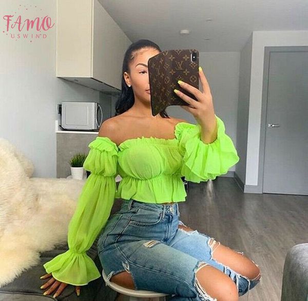 women blouse shirt trendy chiffon off shoulder slash neck loose pleated flare sleeve ruffle blouse casual cop, White
women blouse shirt trendy chiffon off shoulder slash neck loose pleated flare sleeve ruffle blouse casual cop, White