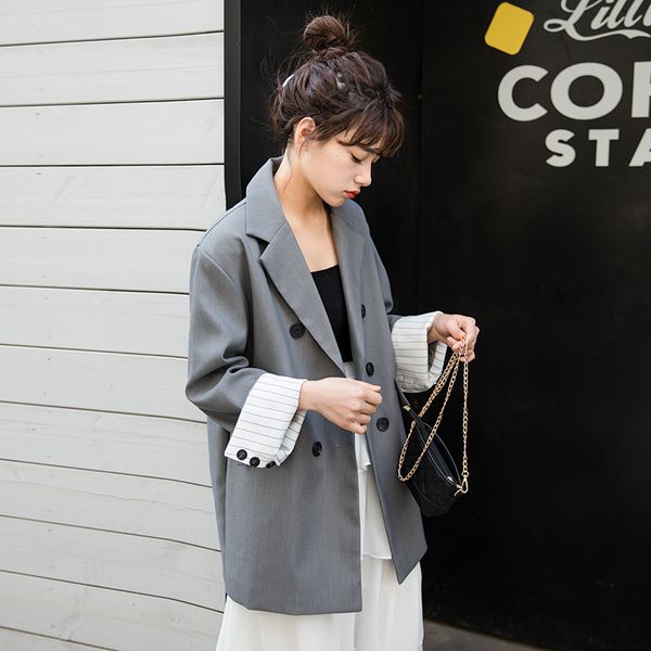 women's suits & blazers 2021 autumn temperament elegant casual british style solid color loose leisure women coat double breasted, White;black
women's suits & blazers 2021 autumn temperament elegant casual british style solid color loose leisure women coat double breasted, White;black