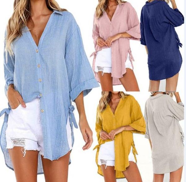 summer womens designer shirt fashion solid color irregular hem button v neck shirts casual womens, White
summer womens designer shirt fashion solid color irregular hem button v neck shirts casual womens, White