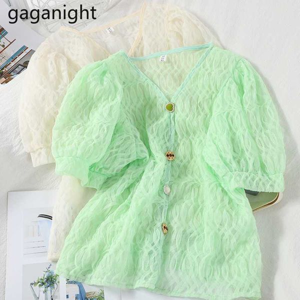 gaganight sweet women blouse fashion short sleeve button office lady shirt solid mesh blouses chic korean summer blusas loose, White 
gaganight sweet women blouse fashion short sleeve button office lady shirt solid mesh blouses chic korean summer blusas loose, White