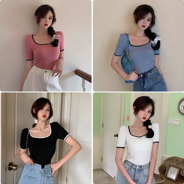 women's all-match slim contrast color square collar short-sleeved t-shirt women's all-match slim contrast color square collar shor, White
women's all-match slim contrast color square collar short-sleeved t-shirt women's all-match slim contrast color square collar shor, White