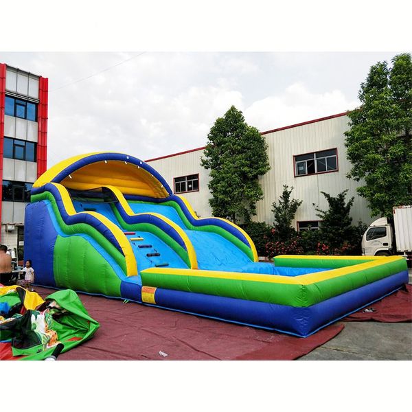 Customized Commercial Grade Inflatable Water Slides With Pool Outdoor Large Water Slides For Rental Business With Air Blower