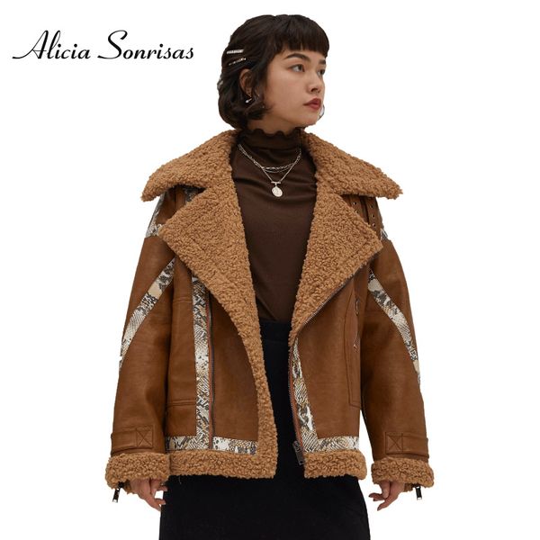large fur collar winter faux sheepskin coat women's serpentine stickers warm pu leather padded jacket, Black
large fur collar winter faux sheepskin coat women's serpentine stickers warm pu leather padded jacket, Black