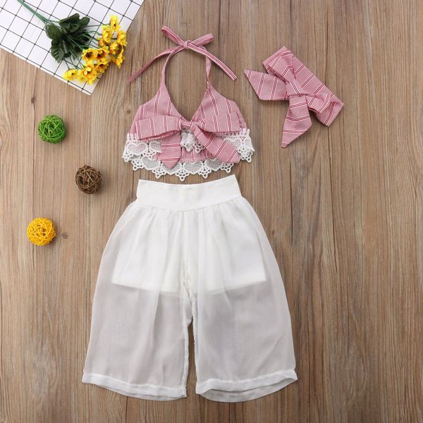 3pcs outfits toddler girls clothes set baby summer girl sleeveless lace bow crop v-neck pants headbands clothing, White
3pcs outfits toddler girls clothes set baby summer girl sleeveless lace bow crop v-neck pants headbands clothing, White