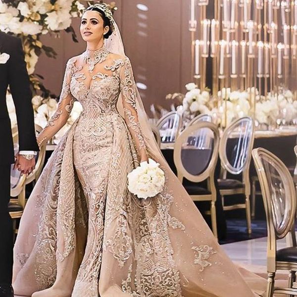 luxurious elegant mermaid wedding dresses with detachable train 2020 champagne long sleeve lace bridal gowns robe de mariée bc0918, White
luxurious elegant mermaid wedding dresses with detachable train 2020 champagne long sleeve lace bridal gowns robe de mariée bc0918, White