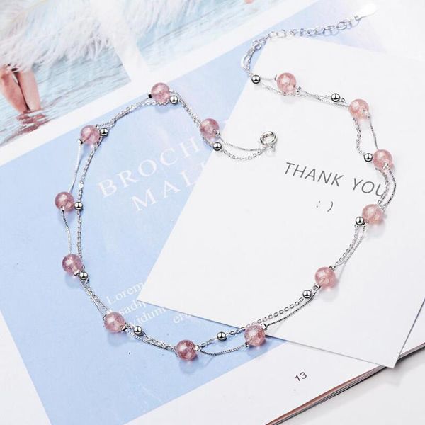 new strawberry round shape crystal double chic necklace for women female han version pink peach clavicle chain contracted, Silver
new strawberry round shape crystal double chic necklace for women female han version pink peach clavicle chain contracted, Silver