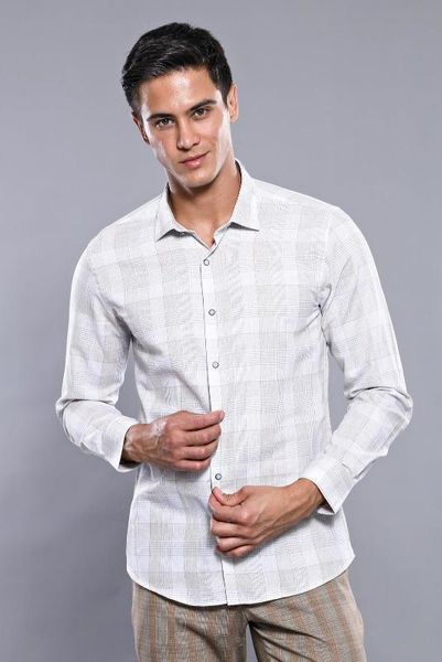pattern slim fit light beige men 's shirt unimart shop | wessi, White;black