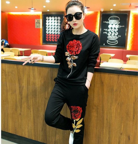 women's tracksuits 2 piece set rose embroidered sequined and pants autumn casual lady tumblr long sleeve hoodies pants suit, White
women's tracksuits 2 piece set rose embroidered sequined and pants autumn casual lady tumblr long sleeve hoodies pants suit, White