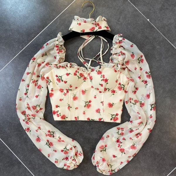 crop top женщины 2020 весна новых малых цветочный узор stereo chest pad квадратным вырезом шифон рубашки дамы отдыха топы блузы, White
crop top женщины 2020 весна новых малых цветочный узор stereo chest pad квадратным вырезом шифон рубашки дамы отдыха топы блузы, White