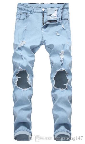 men big hole bleached biker jeans straight draped jeans trousers broken pants man's pencil rippid pants casual fashion jeans light baby, Blue
men big hole bleached biker jeans straight draped jeans trousers broken pants man's pencil rippid pants casual fashion jeans light baby, Blue