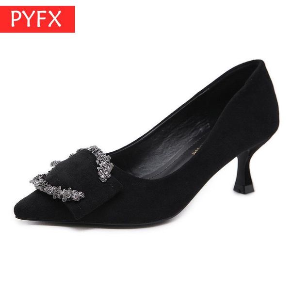 2019 autumn new korean fashion suede pointed female high heels metal buckle shallow mouth pointed glass with women's shoes, Black
2019 autumn new korean fashion suede pointed female high heels metal buckle shallow mouth pointed glass with women's shoes, Black