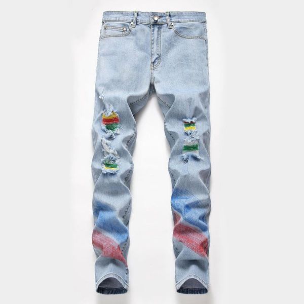 painted hole stretch jeans men silm casual washed straight ripped full length summer jean male fashion wild, Blue
painted hole stretch jeans men silm casual washed straight ripped full length summer jean male fashion wild, Blue