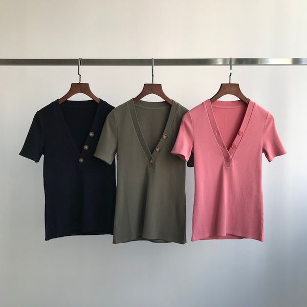 spring and summer 2020 style button v-neck short-sleeved wild slim short-sleeved t-shirt women's shirt, White
spring and summer 2020 style button v-neck short-sleeved wild slim short-sleeved t-shirt women's shirt, White