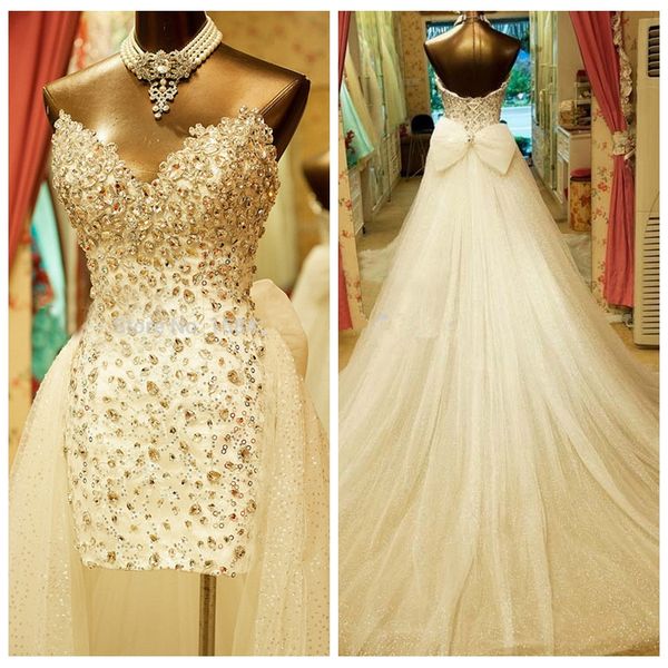 2019 sweetheart sheath bling bling crystal wedding dresses with detachable train long bridal gowns bow two piece vestidos de mariee cheap, White
2019 sweetheart sheath bling bling crystal wedding dresses with detachable train long bridal gowns bow two piece vestidos de mariee cheap, White