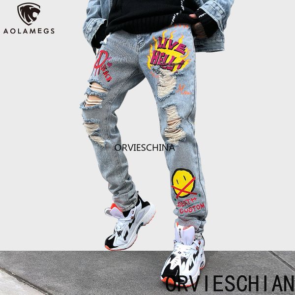 aolamegs jeans men punk cool graffiti denim pants men broken hole trousers cute letter print jeans high street casual streetwear, Blue
aolamegs jeans men punk cool graffiti denim pants men broken hole trousers cute letter print jeans high street casual streetwear, Blue